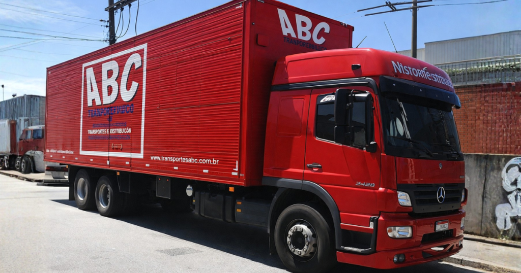 Caminhão truck da Abc Mudanças vermelho