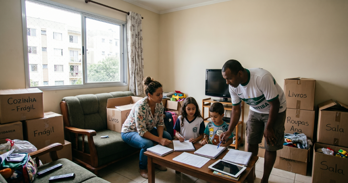 Família brasileira planejando uma mudança residencial