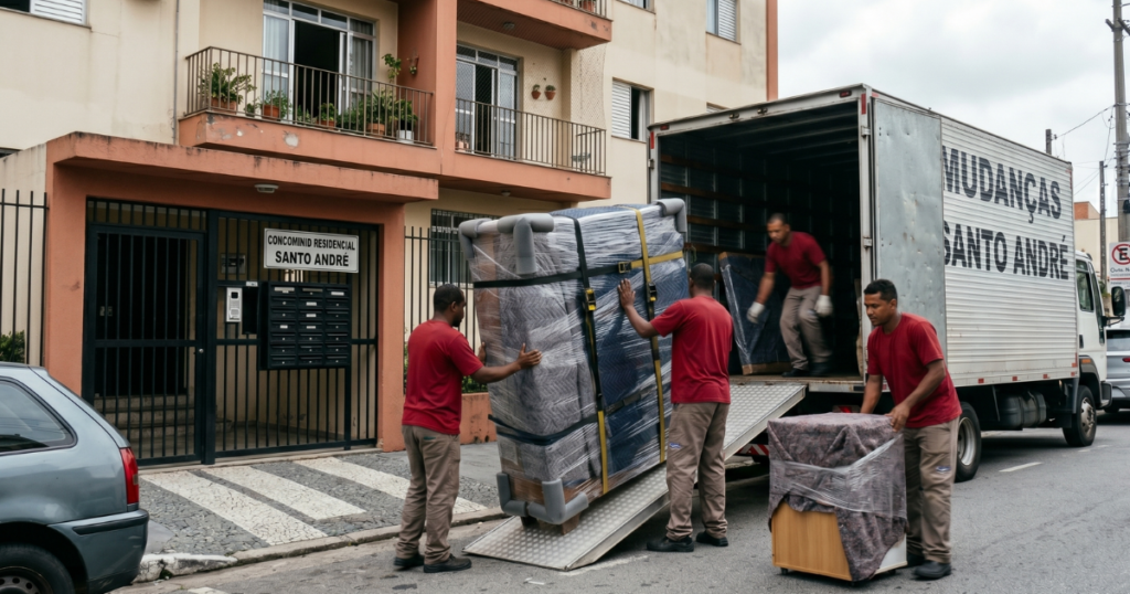Equipe realizando proteção de itens em mudança e carreto
