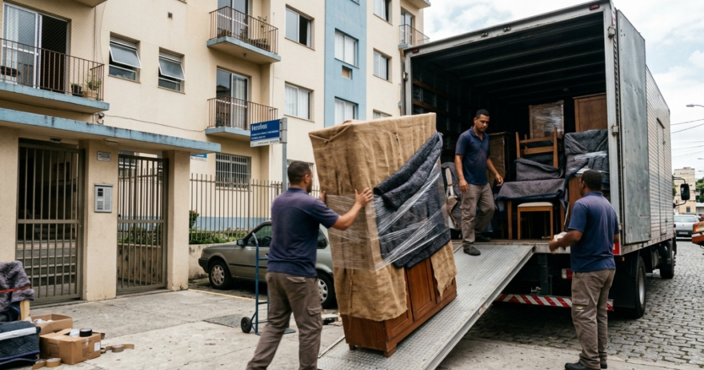 Equipe realizando mudança residencial em imóvel